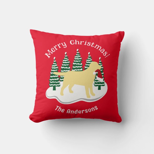 Cojín Decorativo Navidades de Labrador Amarillo Evergreen (Anverso)