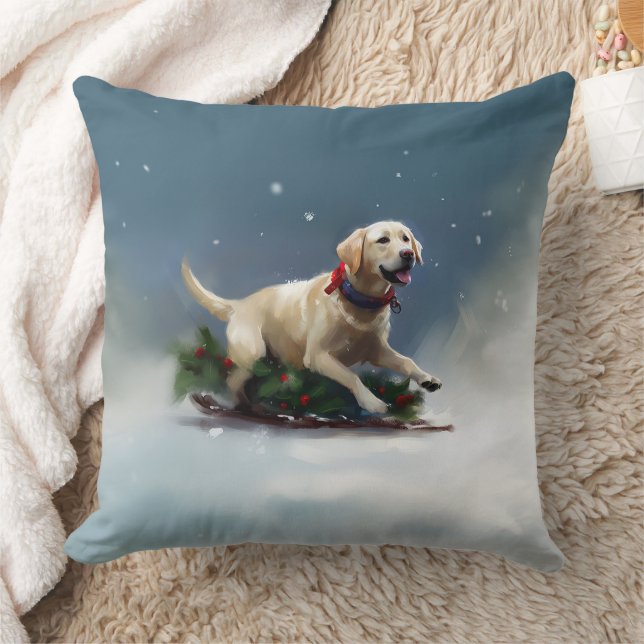 Cojín Decorativo Navidades de Labrador en invierno (Manta)