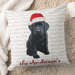 Cojín Decorativo Navidades de Labrador Negro<br><div class="desc">Decore su hogar esta temporada de vacaciones con este adorable perro de Santa Feliz Navidad Navidades de Labrador Negro y decoración a juego. Esta almohada negra de navidades labradores será la favorita entre los amantes del labrador. Visite nuestra colección para ver tarjetas de navidades negros de laboratorio, decoración y regalos....</div>