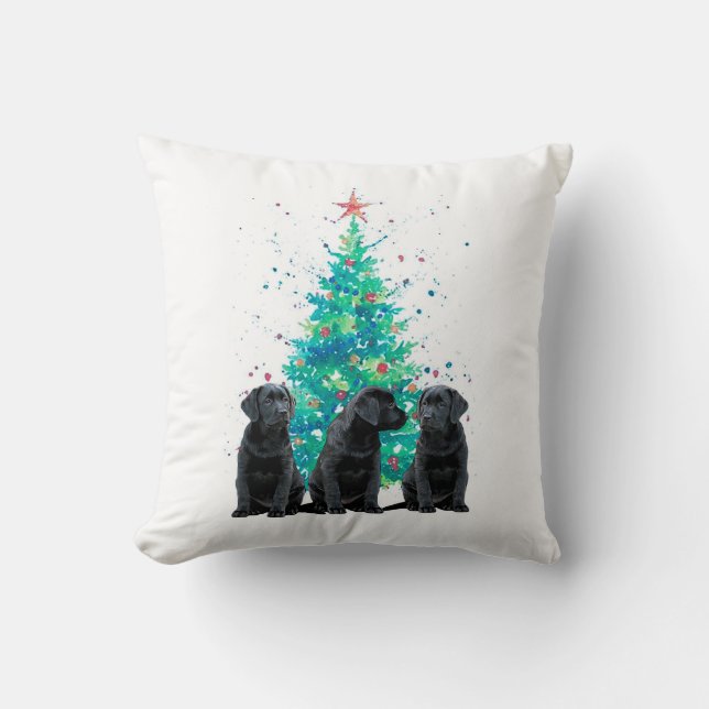 Cojín Decorativo Navidades de Labrador Negro (Anverso)