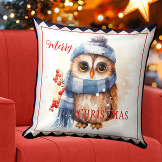 Cojín Decorativo Navidades de Lechuza de Invierno Cute Arte Animal