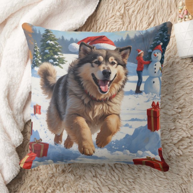Cojín Decorativo Navidades de Malamute de Alaska celebran escena de (Manta)