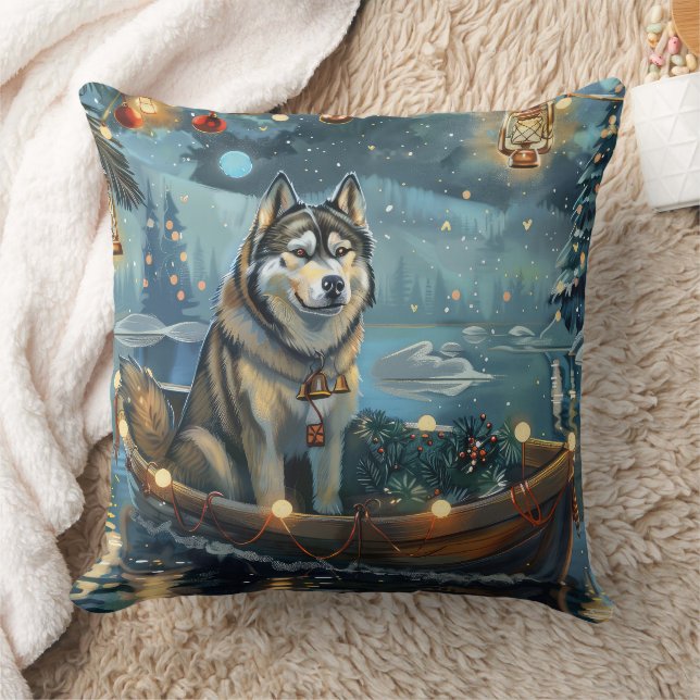 Cojín Decorativo Navidades de Malamute de Alaska en un viaje festiv (Manta)