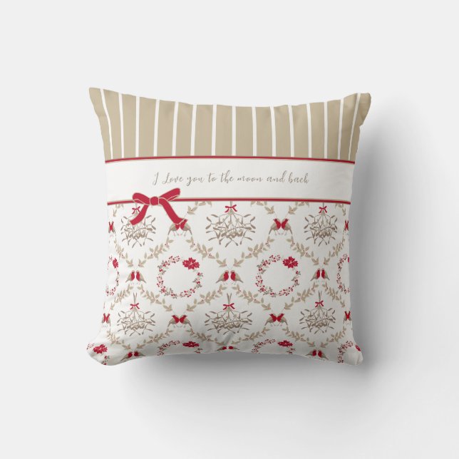 Cojín Decorativo Navidades de moda Floral Damask | Beige rojo (Anverso)