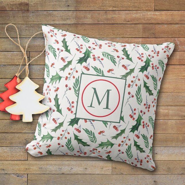 Cojín Decorativo Navidades de monograma del patrón Holly de bonito (Subido por el creador)