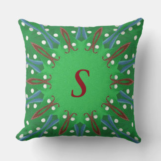 Cojín Decorativo Navidades de Monograma Verde Azul Blanco Rojo