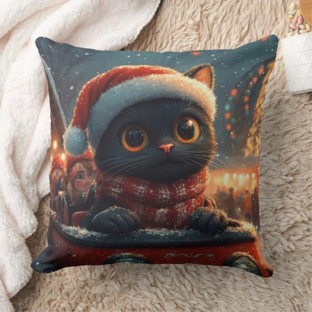Cojín Decorativo Navidades de montaña rusa de rollo de gato negro (Manta)