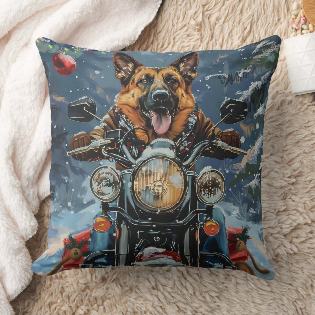 Cojín Decorativo Navidades de motocicleta de Pastor Alemán (Manta)