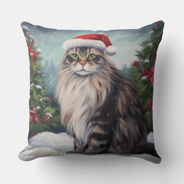 Cojín Decorativo Navidades de Nieve al gato de Maine Coon (Anverso)