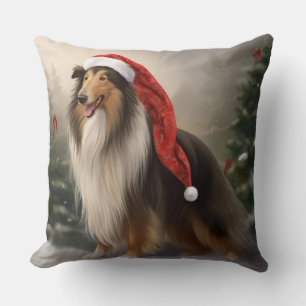 Cojín Decorativo Navidades de Nieve en el bruto perro de Collie