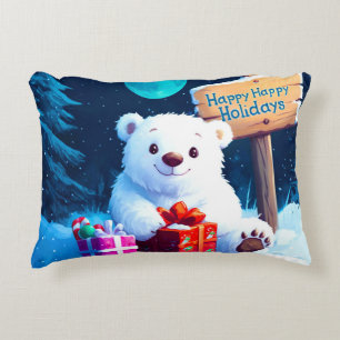 Cojín Decorativo Navidades De Oso De Nieve Alegran La Acuarela