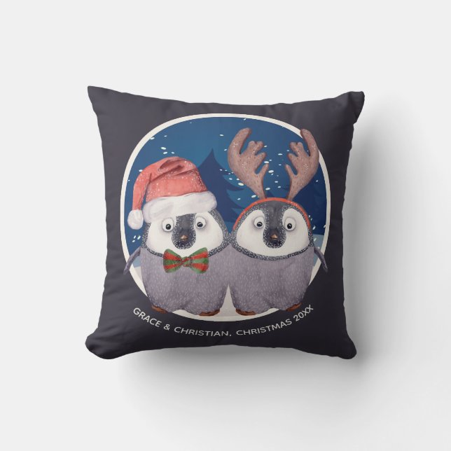 Cojín Decorativo Navidades de parejas de pingüinos (Anverso)