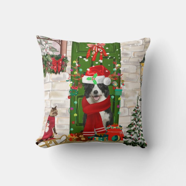 Cojín Decorativo Navidades de Perro de Collie Fronterizo (Anverso)