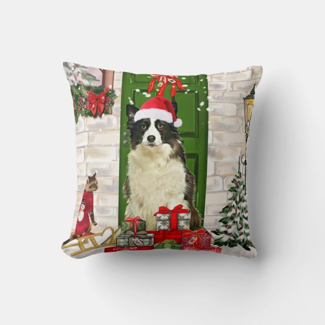Cojín Decorativo Navidades de Perro de Collie Fronterizo (Anverso)