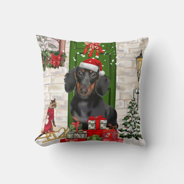 Cojín Decorativo Navidades de perro de Dachshund (Anverso)