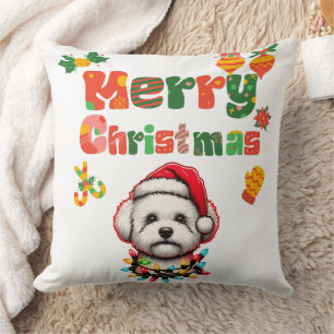 Cojín Decorativo Navidades de perro de la malta de Bichon Gorra Nav