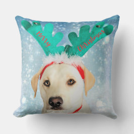 Cojín Decorativo Navidades de perro de Labrador, cuernos tirados