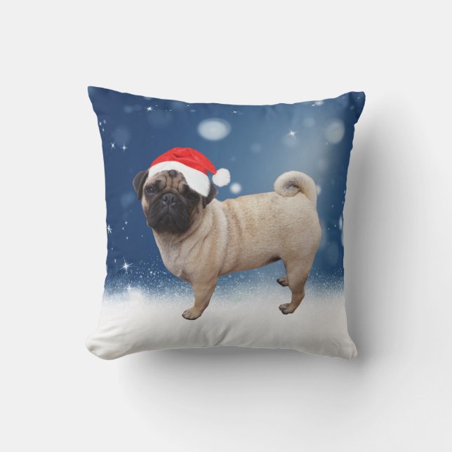 Cojín Decorativo Navidades de perro de pug cutáneo Estrellas de nie (Anverso)