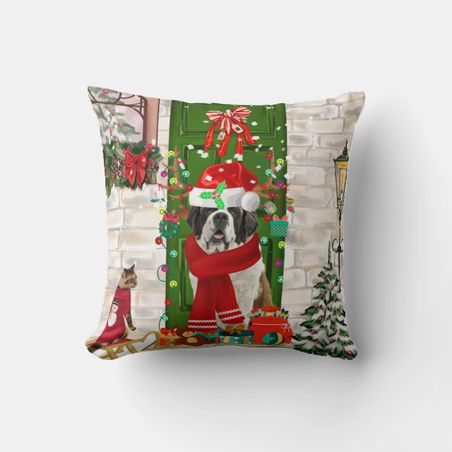 Cojín Decorativo Navidades de Perro de San Bernardo (Anverso)