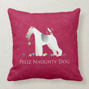 Cojín Decorativo Navidades de Perro travieso de Wire Fox Terrier Fe