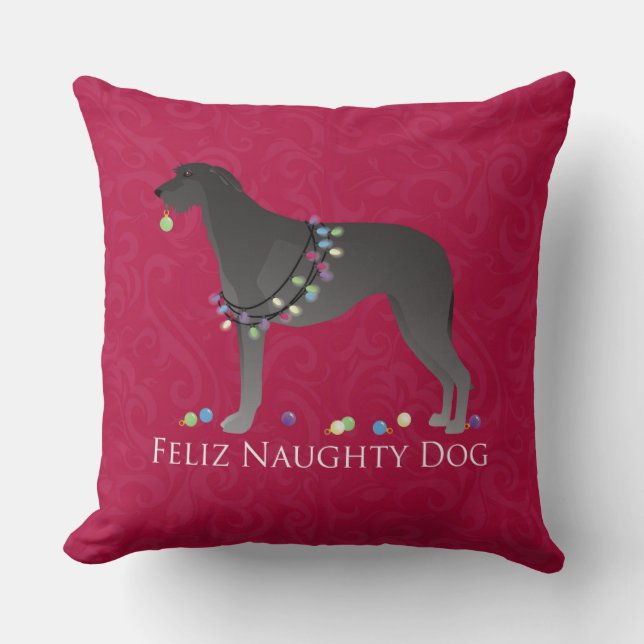 Cojín Decorativo Navidades de perro traviesos de Deerhound Feliz (Anverso)