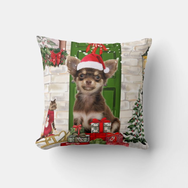 Cojín Decorativo Navidades de perros de Chihuahua (Anverso)