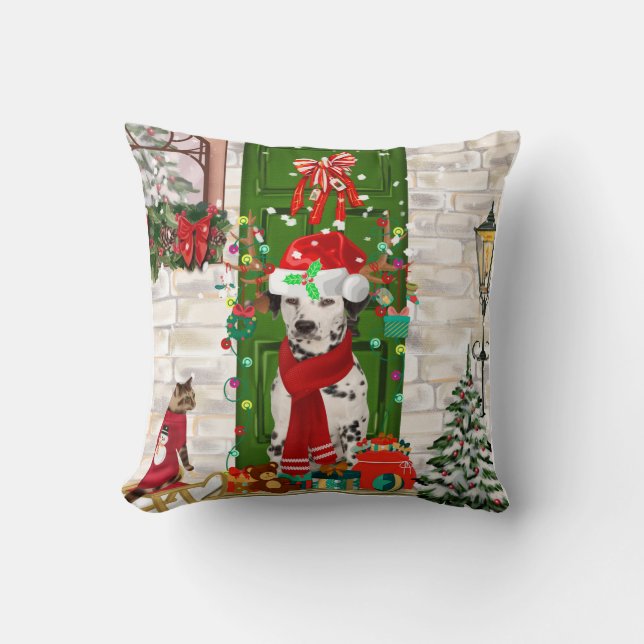 Cojín Decorativo Navidades de perros de Dalmacia (Anverso)