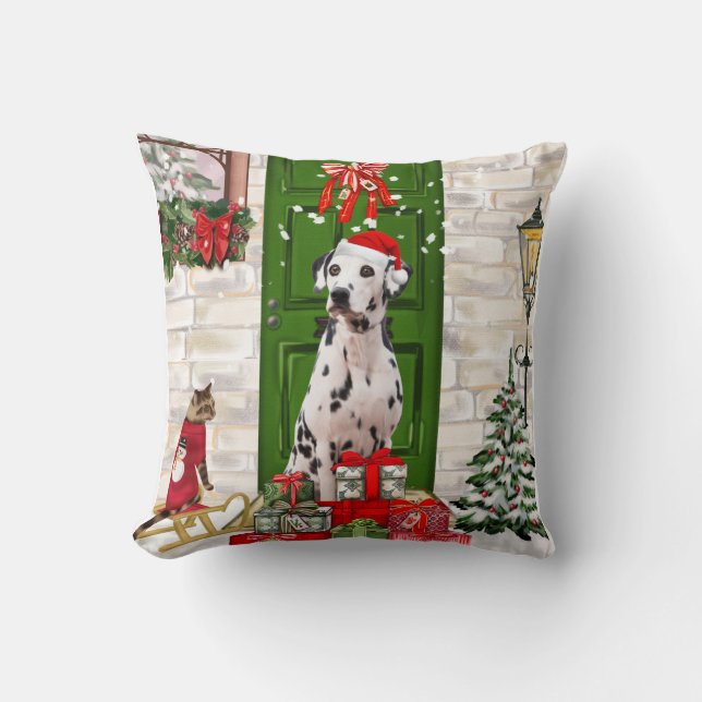 Cojín Decorativo Navidades de perros de Dalmacia (Anverso)