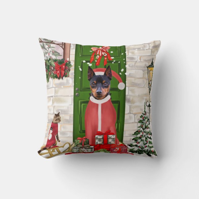 Cojín Decorativo Navidades de Perros de Pinscher en miniatura (Anverso)