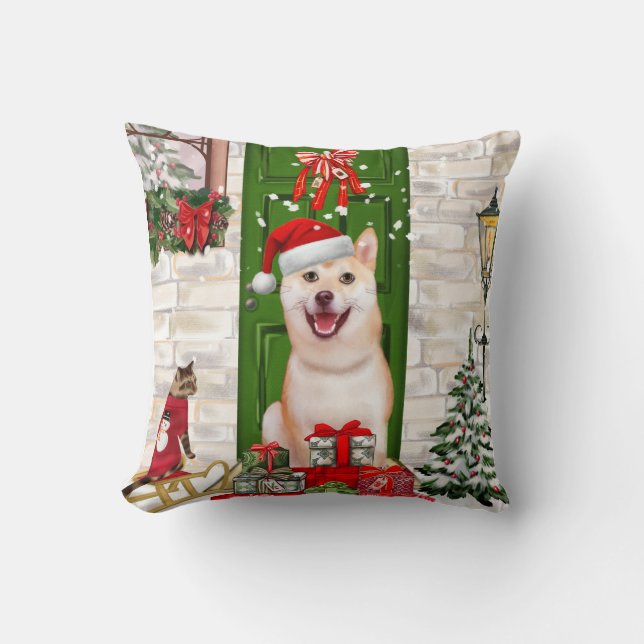 Cojín Decorativo Navidades de Perros de Shiba Inu (Anverso)