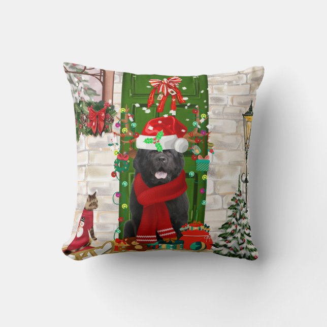 Cojín Decorativo Navidades de perros de Terranova (Anverso)
