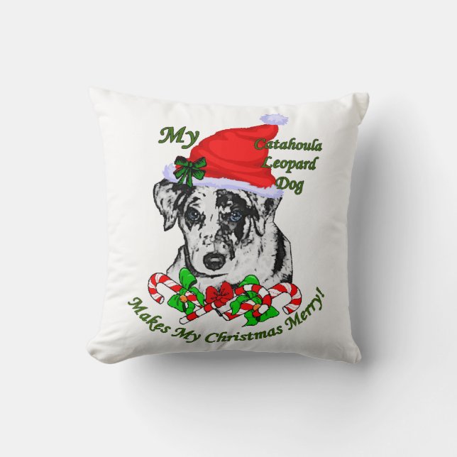 Cojín Decorativo Navidades de Perros del Leopardo de Catahoula (Anverso)