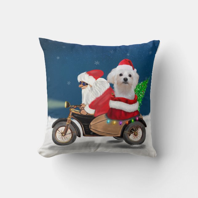 Cojín Decorativo Navidades de perros malteses Santa Claus (Anverso)