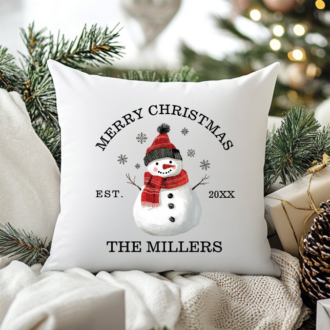 Cojín Decorativo Navidades de Personalizado Cute Snowman (Cute Snowman Custom Christmas Throw Pillow Decoration )