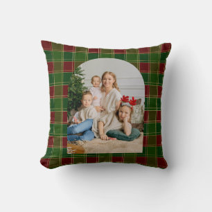 Cojín Decorativo Navidades de Plaid Verde Rojo Foto Arch