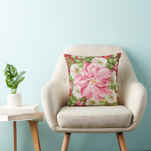 Cojín Decorativo Navidades de Poinsettia Rosa