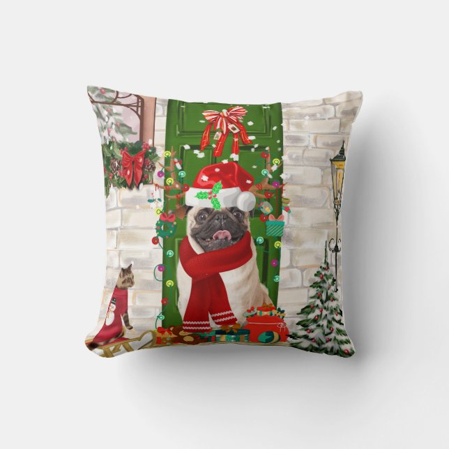 Cojín Decorativo Navidades de pug Dog (Anverso)