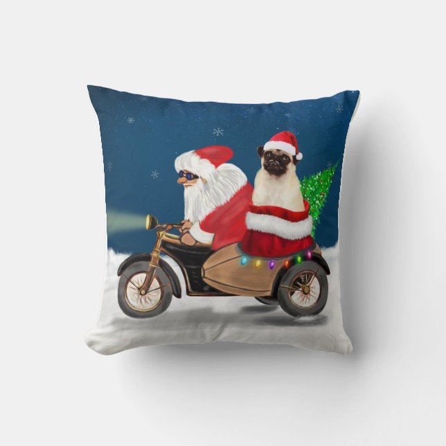 Cojín Decorativo Navidades de pug Dog Santa Claus (Anverso)