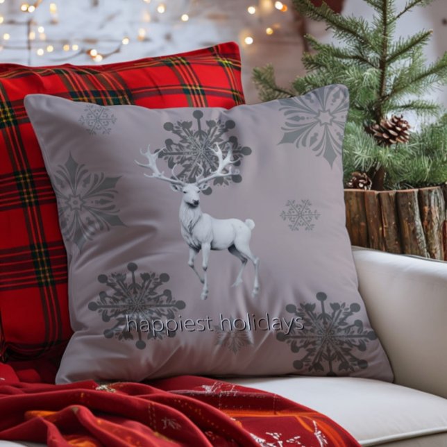 Cojín Decorativo Navidades de renos de marfil | Rosa (Pink Ivory Reindeer Christmas Throw Pillow)