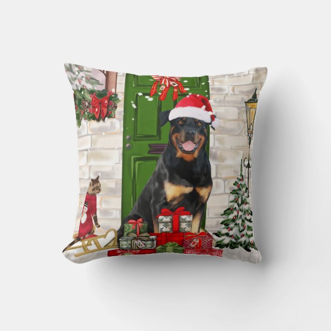 Cojín Decorativo Navidades de Rottweiler Dog (Anverso)