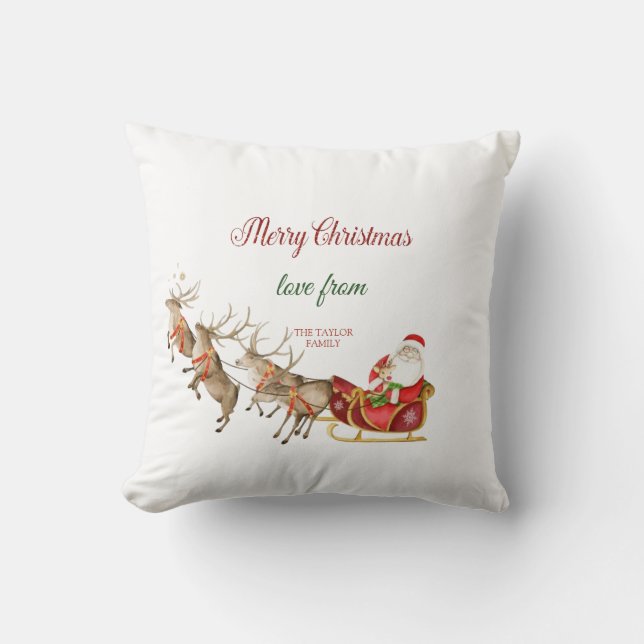 Cojín Decorativo Navidades de Santa Claus Reindeers Sleigh (Anverso)