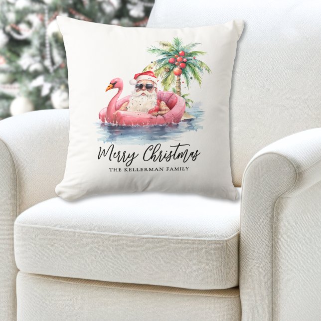 Cojín Decorativo Navidades de Santa Claus Tropical Beach (Santa Claus Tropical Beach Christmas Throw Pillow)