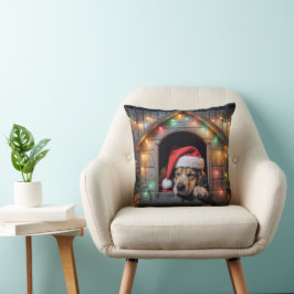 Cojín Decorativo Navidades de Santa Hound Dog En Doghouse