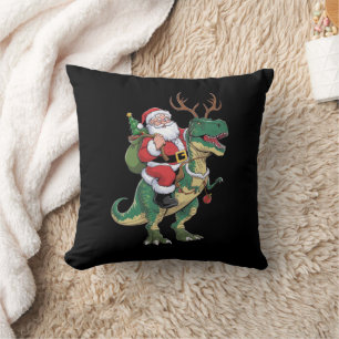 Cojín Decorativo Navidades de Santa Riding Dinosaur T-Rex Escuadrón