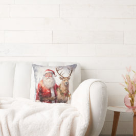 Cojín Decorativo Navidades de Santa y de reno en casa de vacaciones