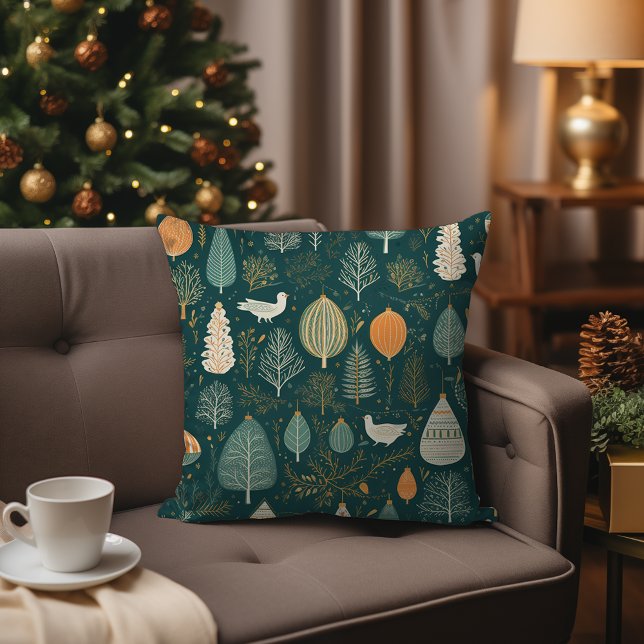 Cojín Decorativo Navidades de Scandi Sage Green Nordic Hygge Woodla (Nordic Scandinavian Sage Green Woodland Christmas Forest Throw Pillow – Modern Abstract Fir Trees)