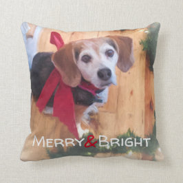 Cojín Decorativo Navidades de vaca roja, perro beagle brillante