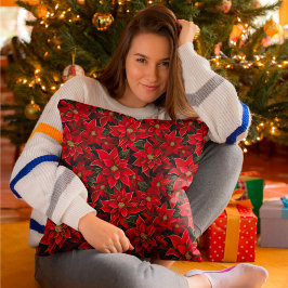 Cojín Decorativo Navidades de vacaciones rojas Patrón de puninsetti