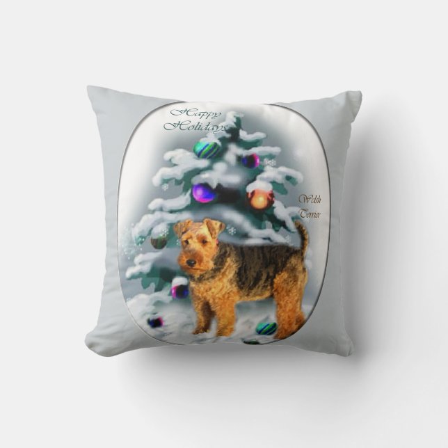 Cojín Decorativo Navidades de Welsh Terrier (Anverso)