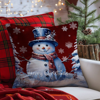 Cojín Decorativo Navidades de Winter Forest Snowman | Roja